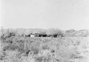 Film transparency of Hesse's camp on the Colorado River near Boulder City, Nevada, 1930-1931