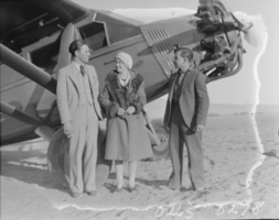 Film transparency of people in front of an aircraft, Las Vegas, 1929-1930