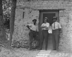 Film transparency of O. G. Patch, R. Young, and G. G. Walker at the Las Vegas Fort, Las Vegas, Nevada, circa 1929-1930