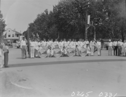 Film transperency of band in Labor Day Parade, Las Vegas, Nevada, 1930