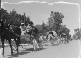 Film transparency of Labor Day Parade horse and wagon entries, Las Vegas, Nevada, circa 1930