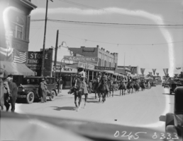 Film transparency of horses in the Labor Day Parade, Las Vegas, Nevada, circa 1930