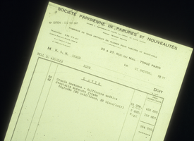 Slide of an invoice for costumes for one of Donn Arden's shows, Las Vegas, Nevada, 1977