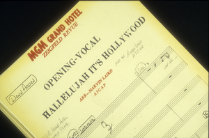 Slide of sheet music for Donn Arden's show opening vocal in "Hallelujah Hollywood", Las Vegas, Nevada, circa 1970s-1980s