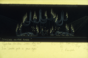 Slide of the stage set drawing for the Donn Arden production number "Dancing in the Dark," Las Vegas, Nevada, circa 1970s-1980s