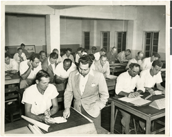 Photograph of Morry Mason teaching a class at the University of Miami, Coral Gables, Florida, circa 1950s-1960s