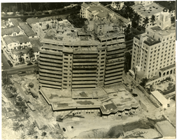 Photograph of an unknown hotel under construction, location unknown, circa 1940s-1950s