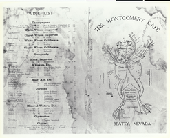 Photograph of a menu from the Montgomery Cafe, Beatty, Nevada, circa 1950s