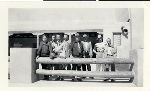 Photograph of several Las Vegas Rotary Club members at McCarran Field terminal, May 9, 1949