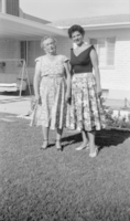 Photograph of Mayme Stocker and Pearl Grizuil in front of the Stocker home Las Vegas, Nevada, circa 1930's-1950's