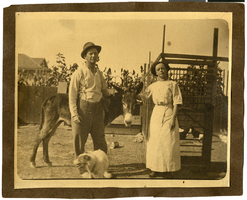 Photograph of Oscar Stocker and Mayme Stocker in front of their home, Las Vegas, Nevada, circa 1910-1920
