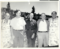 Photograph of Harold Stocker, Norman Biltz and two unidentified men, at Biltz's Incline Lake, Nevada, circa 1950's-1960's