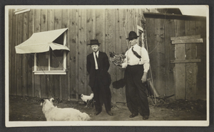 Postcard of Clarence Stocker and Oscar Stocker at a farm in Riverbank, California April 15, 1915