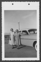Photograph of Mayme Stocker and Nadine Ford with Harold Stocker's new car, Las Vegas, October 30, 1953
