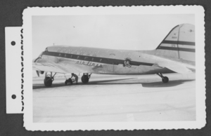 Photograph of a Bonanza Airlines airplane, Las Vegas, Nevada, circa 1945-1950s