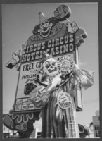 Photograph of Blinko the Clown in front of Circus Circus, Las Vegas, Nevada, circa 1978-1980s