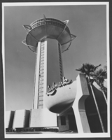 Photograph of the Landmark Hotel tower and porte cochere, Las Vegas, Nevada, circa 1969-1970s