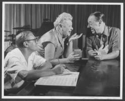 Photograph of Ted Shapiro, Sophie Tucker and Joe E. Lewis at the El Rancho Hotel, Las Vegas, Nevada, circa 1950s