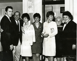 Photograph of Steve Rossi, Ed Sullivan, Toni Clark, Elaine Rossi, Sylvia Sullivan, Frenchy Allen, and Marty Allen, Riviera Hotel, Las Vegas, Nevada, circa mid-late 1960s