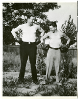 Photograph of Wilbur Clark and an unidentified man, both wearing boxing gloves, Keyesport, Illinois, circa late 1920s-early 1930s