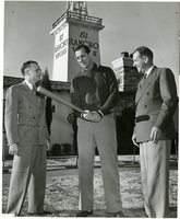 Photograph of Wilbur Clark, Hank Greenberg and an unidentified man, Las Vegas, circa 1944