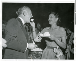 Photograph of Wilbur and Toni Clark at a party celebrating the first anniversary of the Desert Inn, Las Vegas, Nevada, April 1951