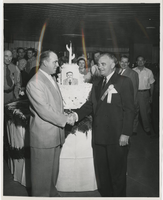 Photograph of Wilbur and Harold Clark at the Desert Inn's first anniversary party, Las Vegas, Nevada, April 1951