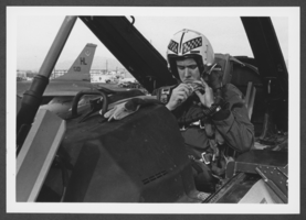 Photograph of Cadet David Tim in a plane, Nellis Air Force Base, Nevada, December 27, 1979