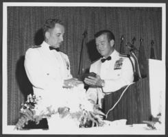 Photograph of Colonel H. J. Gavin and Major General Gordon F. Blood at a dinner for the 474th Tactical Fighter Wing, Dunes Hotel, Las Vegas, Nevada, June 11, 1971