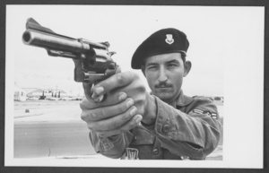 Photograph of Airman First Class James Giampeetro in a marksmanship contest, Vandenberg Air Force Base, California, October 6, 1976