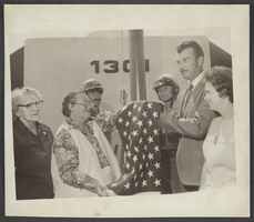 Photograph of Chief William Tharp with a Veterans group, August 16, 1977