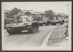 Photograph of a procession of Army tanks in the Veteran's Day parade, North Las Vegas, Nevada, November 13, 1978