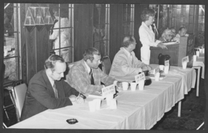 Photograph of debate sponsored by the North Las Vegas Democratic Club, North Las Vegas, Nevada, July 18, 1973