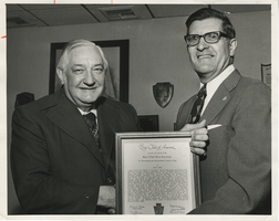 Photograph of Sam A. Boyd receiving award for his contribution to the Boy's Club, Las Vegas, Nevada, April 7, 1977