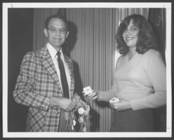 Photograph of North Las Vegas Mayor James Seastrand and 4-H wood science winner, Elizabeth Ward, North Las Vegas, Nevada, December 30, 1981