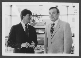 Photograph of Fletcher "Ted" Jones Jr. and Fletcher Jones Sr., location unknown, 1984