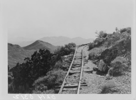 Photograph of railroad tracks in the Potosi Mining District, Pahrump Valley, Nevada, 1956