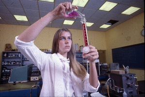 Slide of students performing chemistry experiment, University of Nevada, Las Vegas, circa 1970s