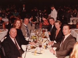 Photograph of René Fraday, Mrs. Christian Clerico, Donn Arden, James Harbert, Margaret Kelly, Christian Clerico at the Lido, Paris, France, circa 1970s-1980s