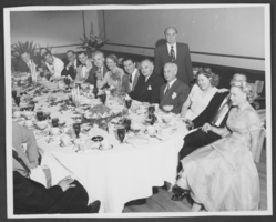 Photograph of Wilbur Clark with guests, April 1951