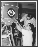 Photograph of a CBS Television crew preparing to shoot at Wilbur Clark's home, Las Vegas, Nevada, circa 1950s