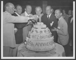 Photograph of Wilbur Clark with the Ritz Brothers, Barstow Studio, Las Vegas, Nevada, circa 1950s