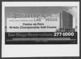 Photograph of Dunes Hotel billboard, Las Vegas, November 1973