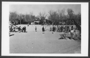 Photograph of rock-strewn playground, Boulder City, Nevada, January 17, 1947