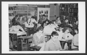 Photograph of students in a study hall/library, Boulder City, Nevada, March 21, 1932