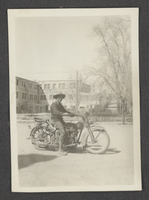 Photograph of Howard Cannon on a motorcycle, St. George, Utah, 1931