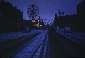 Slide of snow-covered Fremont Street, Las Vegas, circa 1930s