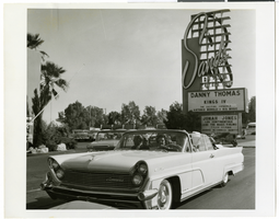 Photograph of Burton Cohen in front of the Sands Hotel, Las Vegas, circa mid 1950s