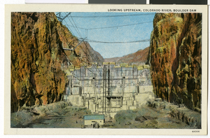 Postcard of construction at Hoover Dam, circa mid 1930s