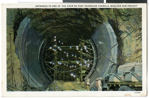 Postcard of diversion tunnels, Hoover Dam, circa mid 1930s
